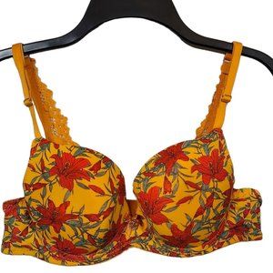 34C Bra Daisy Fuentes Underwire Yellow Red Floral Lace